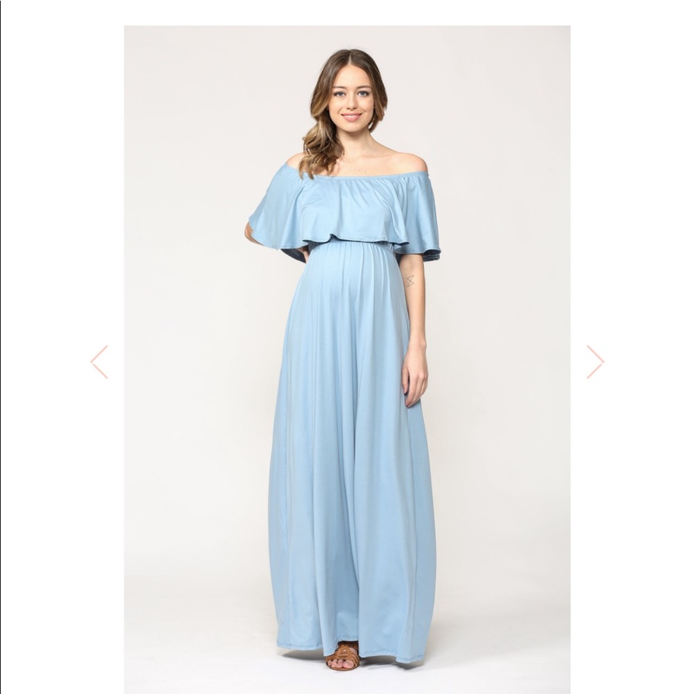Hello MIZ solid off shoulder maternity maxi dress